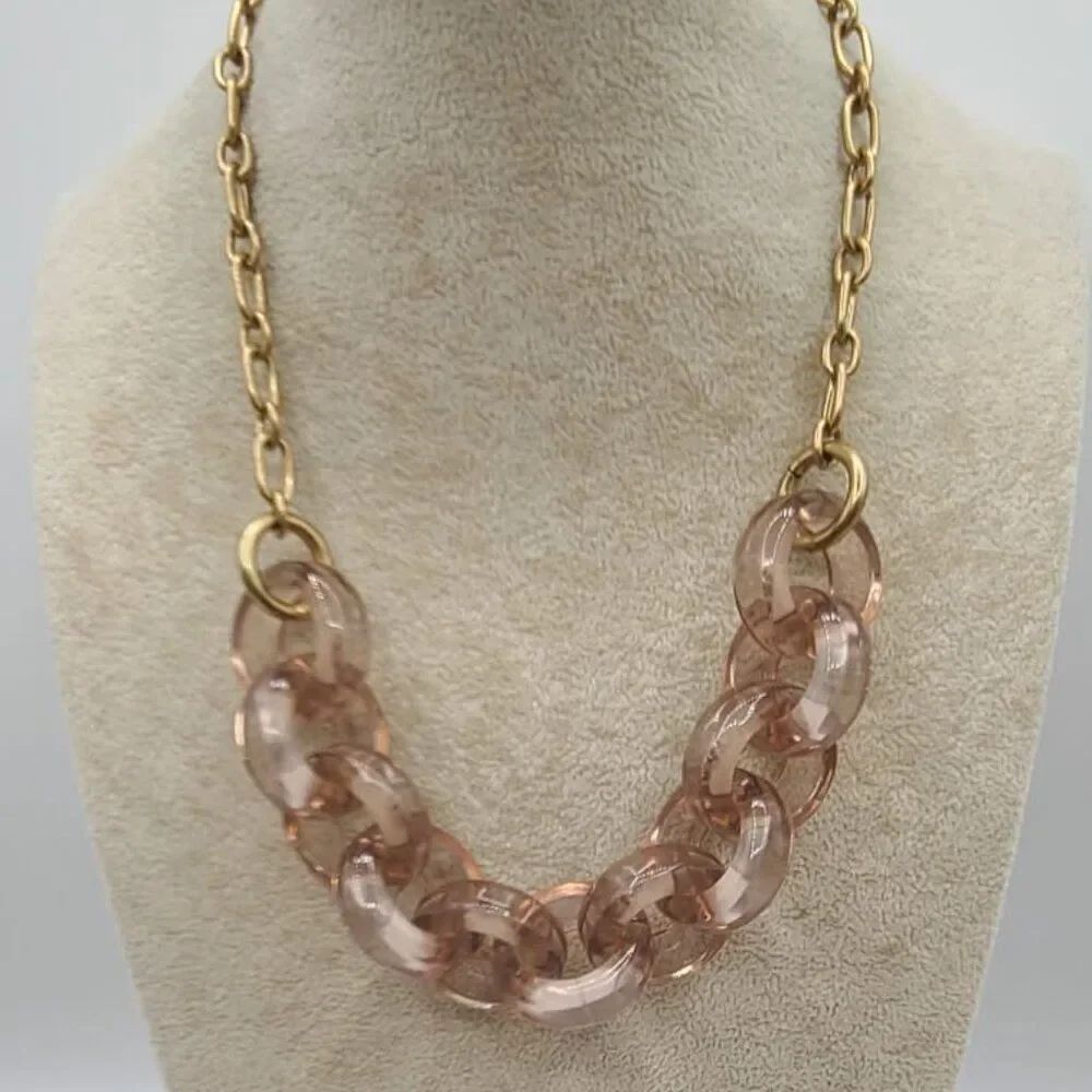 J Crew Lucite Blush Pink Round Link Gold Tone Necklace